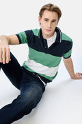 Textured Stripes Flat Knit Polo T-Shirt