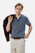 Textured Knit Wave Design Polo T-Shirt