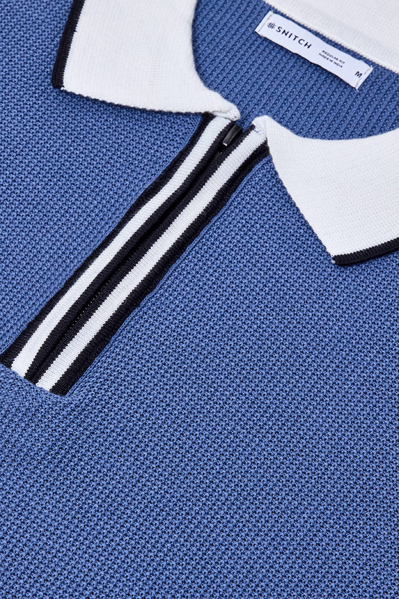 Contrast Collar Flat Knit Zipper