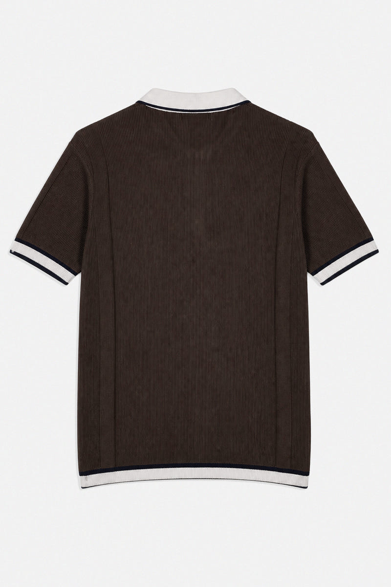 Contrast Collar Flat Knit Zipper