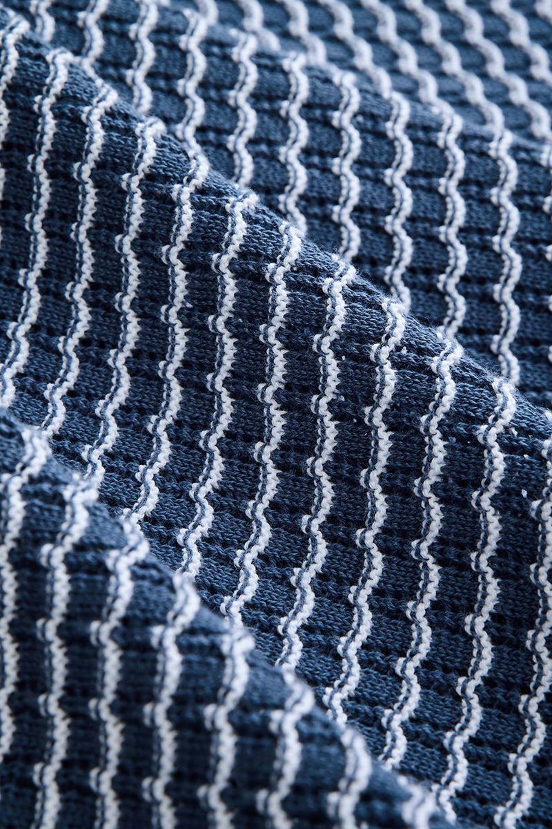 Textured Knit Wave Design Polo T-Shirt